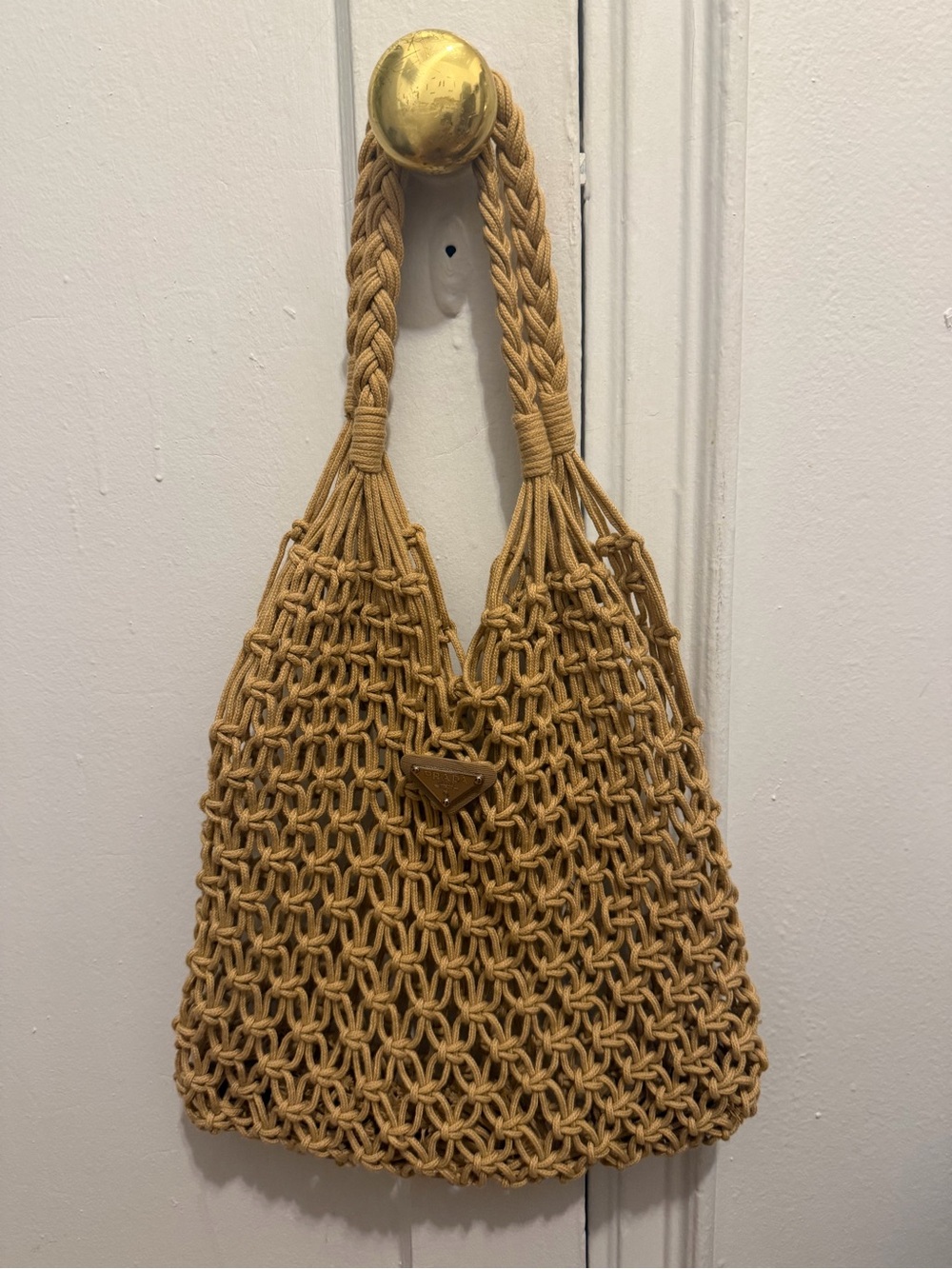 Prada Mustard Macramé Tote Bag - Picture 6 of 9